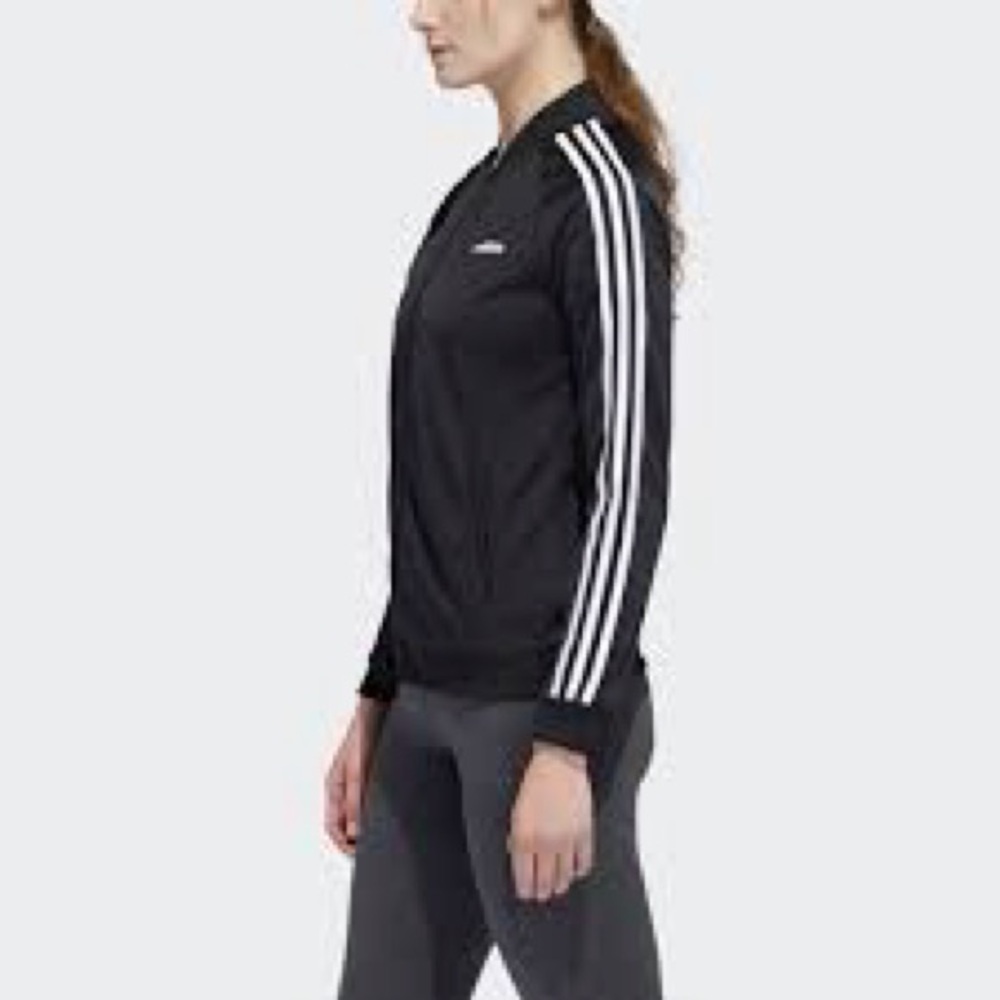 Adidas Women's Black Bomber Jacket with White Stripes - Picture 3 of 8
